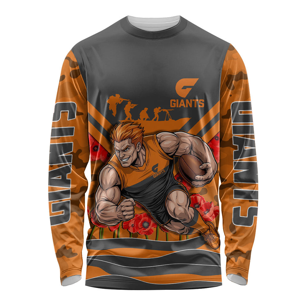 Personalised Greater Western Sydney Giants ANZAC Long Sleeve Shirt Military Remembrance Australian Football Mascot Camouflage
