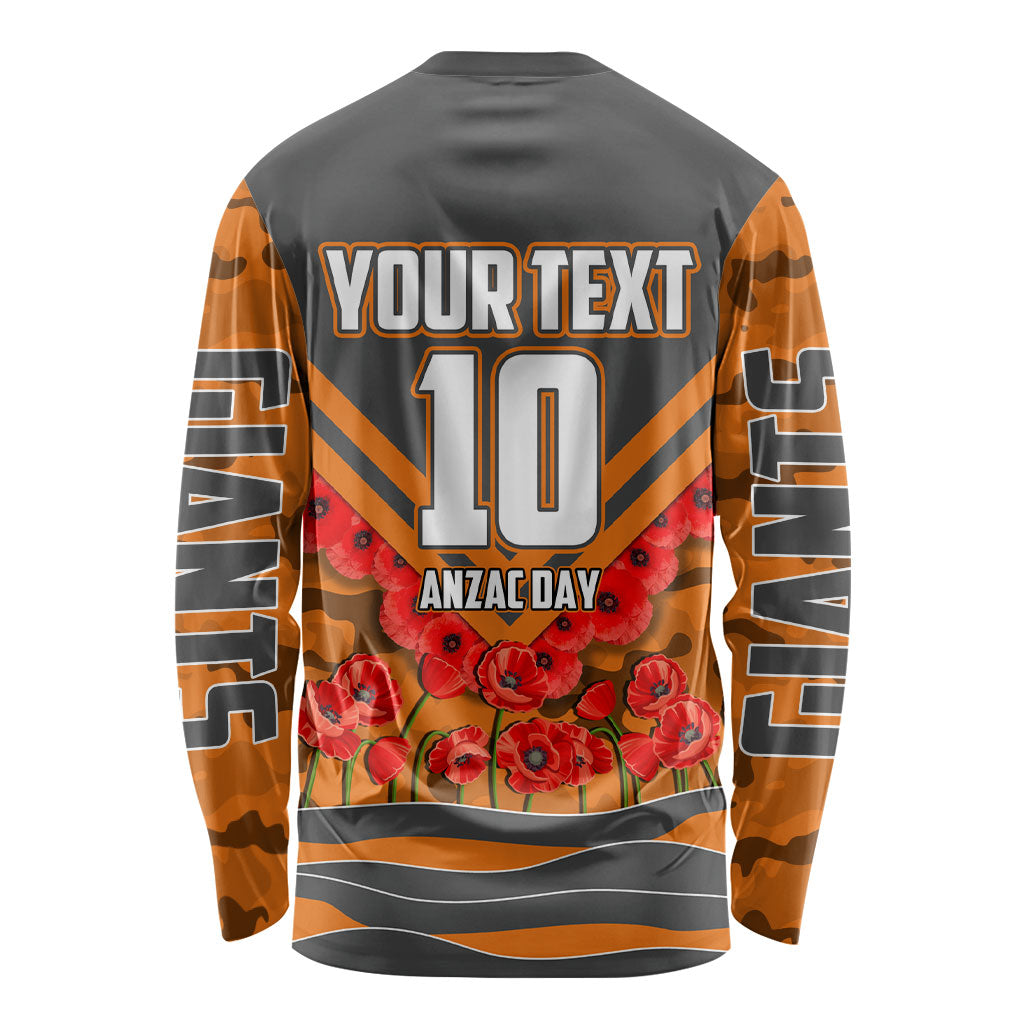 Personalised Greater Western Sydney Giants ANZAC Long Sleeve Shirt Military Remembrance Australian Football Mascot Camouflage