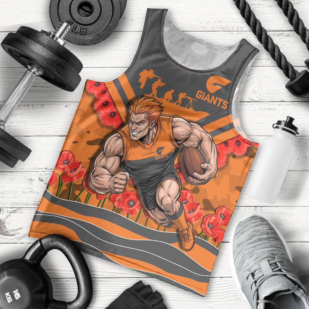 Personalised Greater Western Sydney Giants ANZAC Men Tank Top Military Remembrance Australian Football Mascot Camouflage