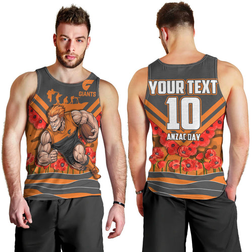 Personalised Greater Western Sydney Giants ANZAC Men Tank Top Military Remembrance Australian Football Mascot Camouflage