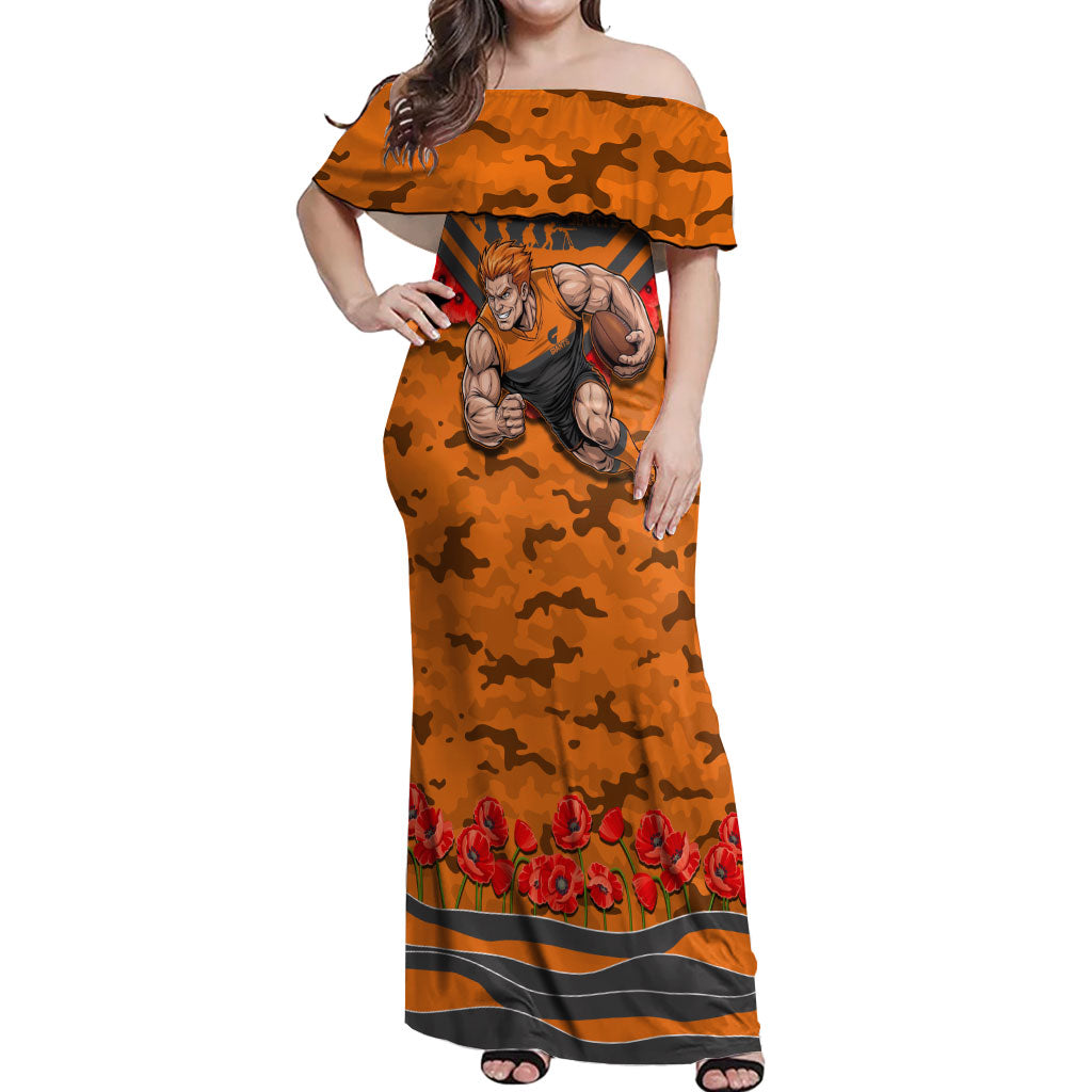 Personalised Greater Western Sydney Giants ANZAC Off Shoulder Maxi Dress Military Remembrance Australian Football Mascot Camouflage