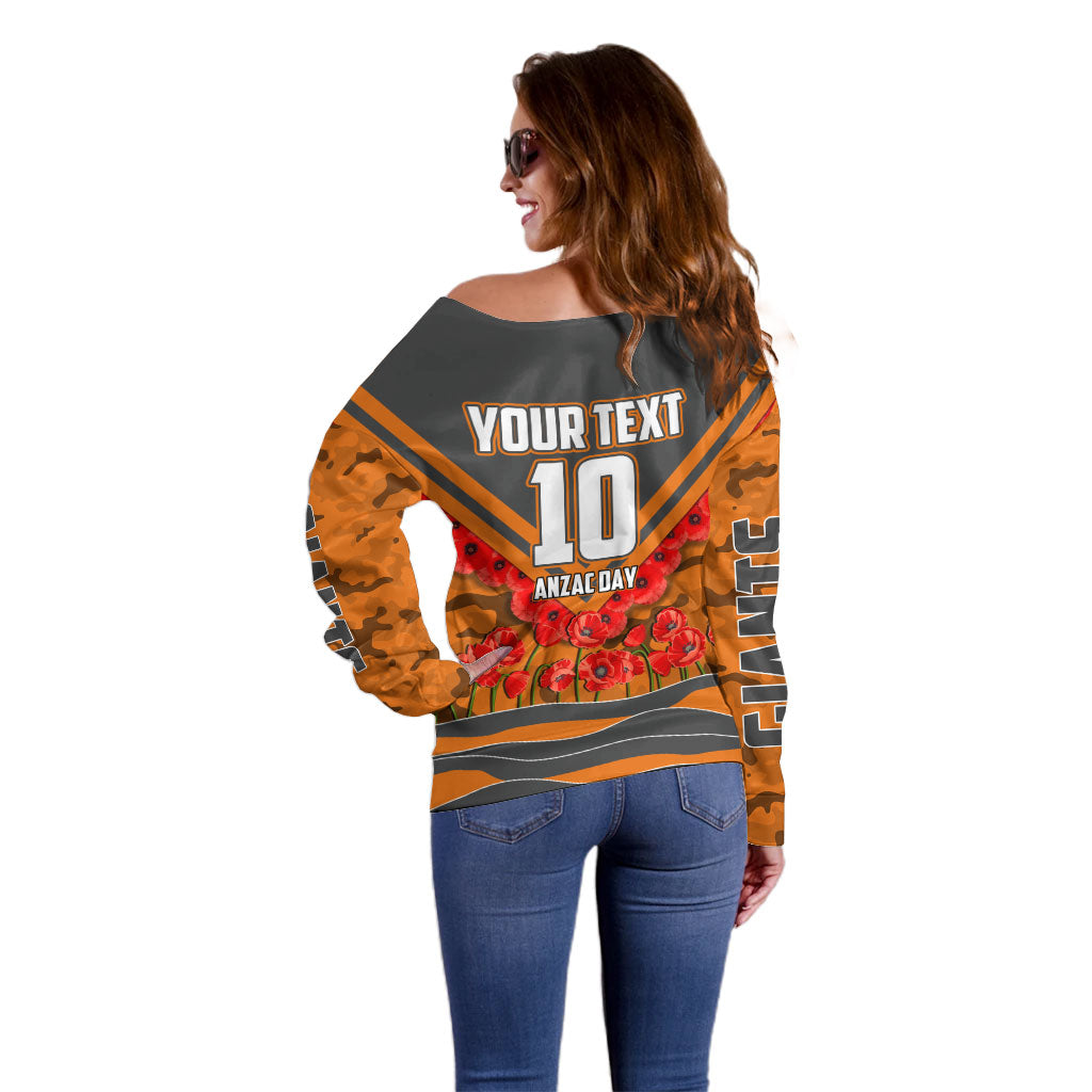 Personalised Greater Western Sydney Giants ANZAC Off Shoulder Sweater Military Remembrance Australian Football Mascot Camouflage