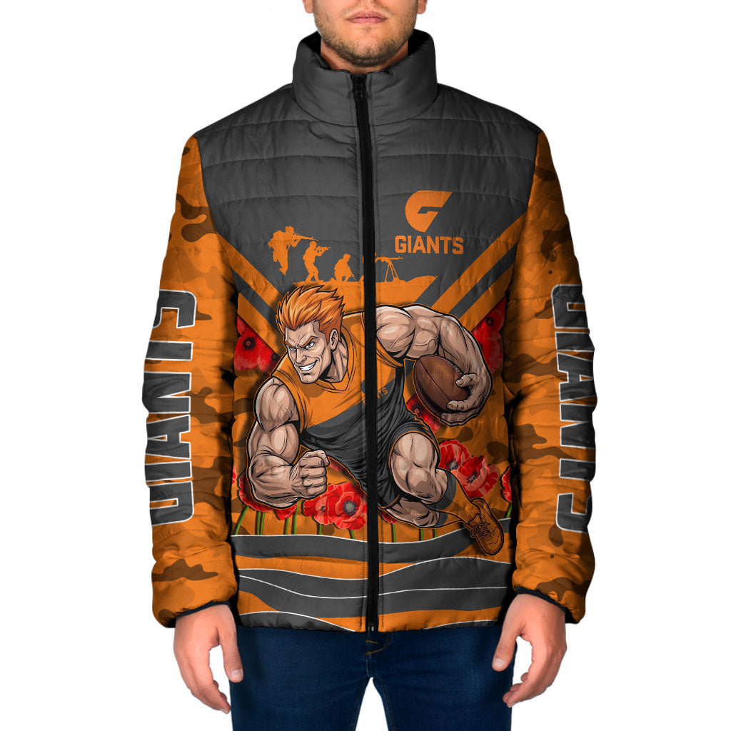 Personalised Greater Western Sydney Giants ANZAC Padded Jacket Military Remembrance Australian Football Mascot Camouflage