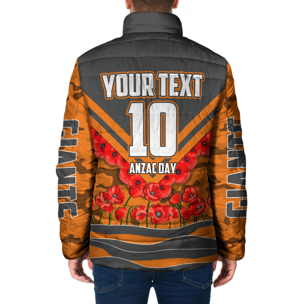 Personalised Greater Western Sydney Giants ANZAC Padded Jacket Military Remembrance Australian Football Mascot Camouflage