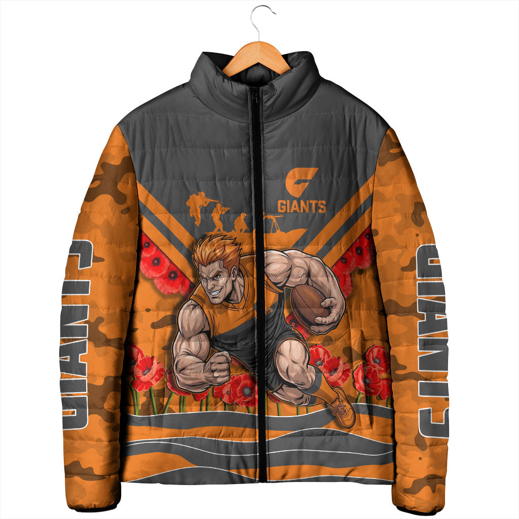 Personalised Greater Western Sydney Giants ANZAC Padded Jacket Military Remembrance Australian Football Mascot Camouflage