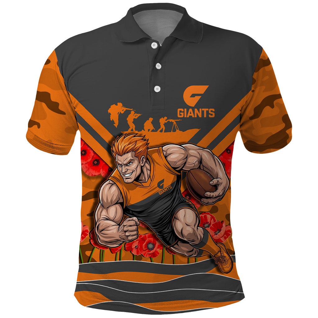 Personalised Greater Western Sydney Giants ANZAC Polo Shirt Military Remembrance Australian Football Mascot Camouflage