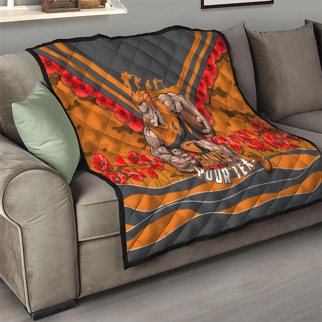 Personalised Greater Western Sydney Giants ANZAC Quilt Military Remembrance Australian Football Mascot Camouflage