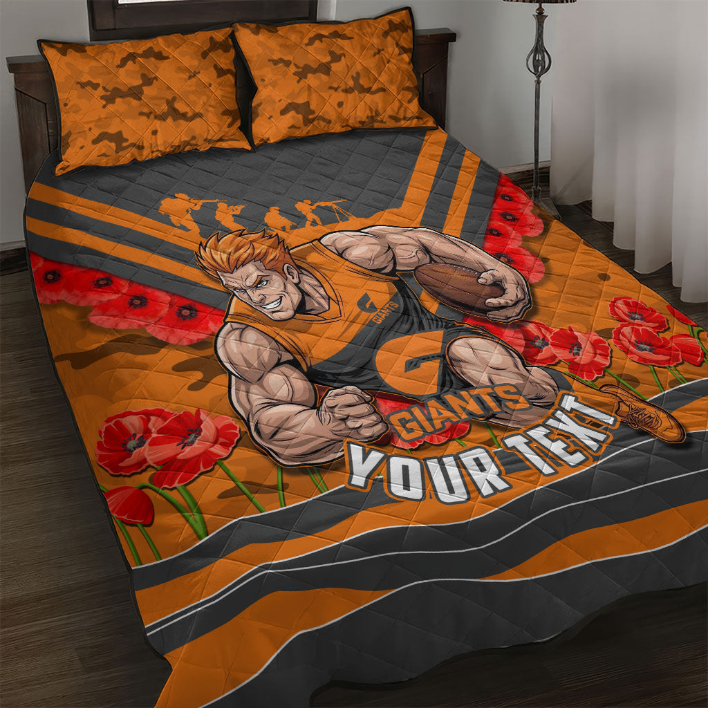 Personalised Greater Western Sydney Giants ANZAC Quilt Bed Set Military Remembrance Australian Football Mascot Camouflage