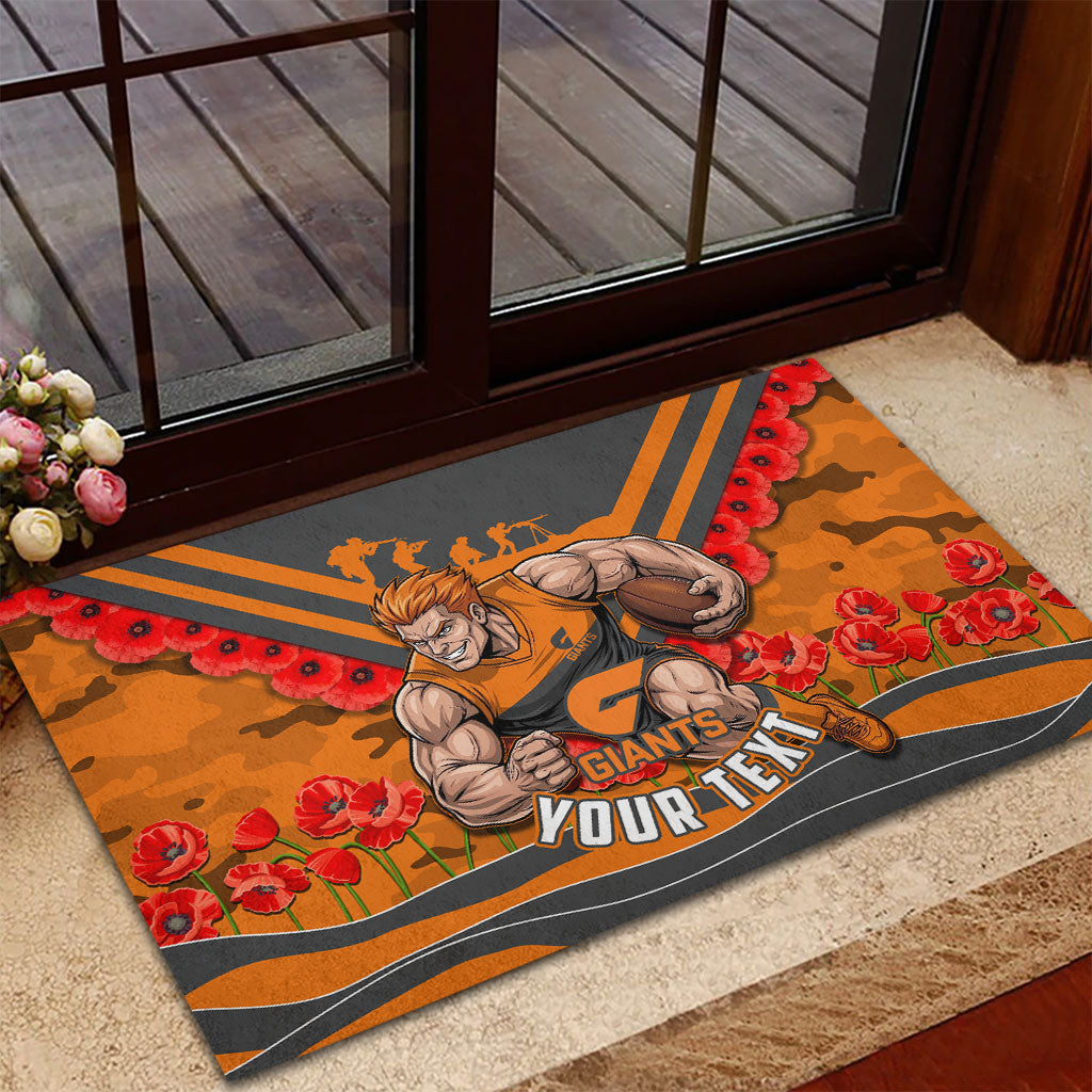 Personalised Greater Western Sydney Giants ANZAC Rubber Doormat Military Remembrance Australian Football Mascot Camouflage