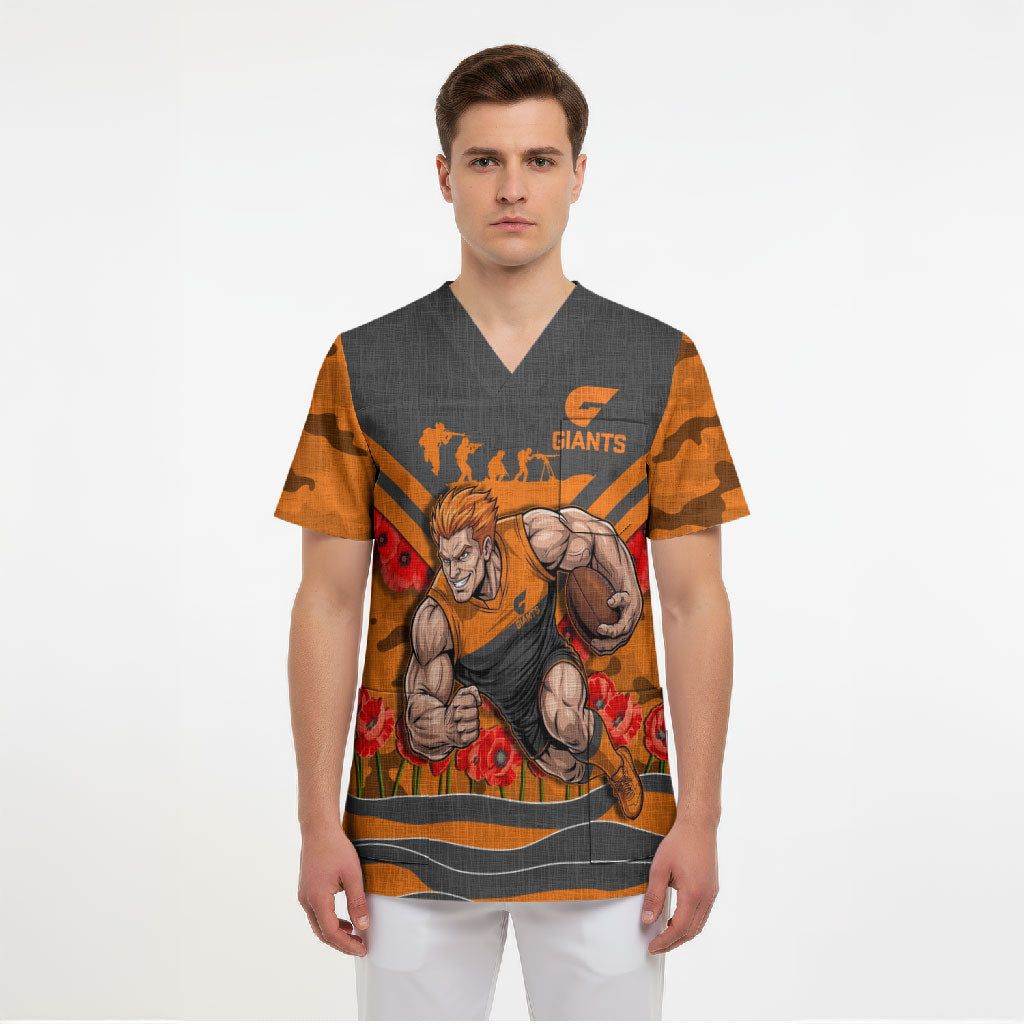 Personalised Greater Western Sydney Giants ANZAC Scrub Top Military Remembrance Australian Football Mascot Camouflage