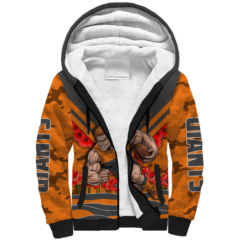 Personalised Greater Western Sydney Giants ANZAC Sherpa Hoodie Military Remembrance Australian Football Mascot Camouflage
