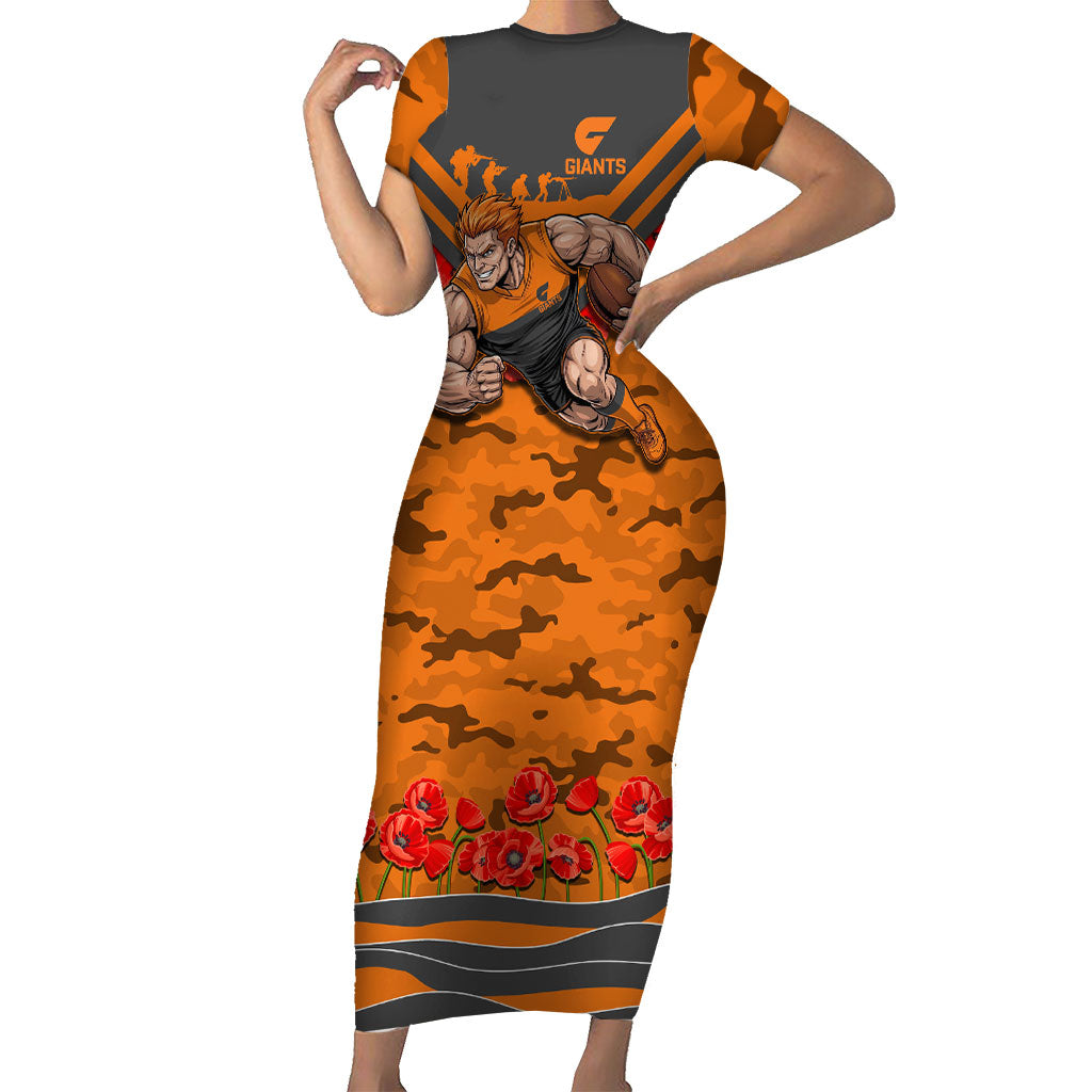 Personalised Greater Western Sydney Giants ANZAC Short Sleeve Bodycon Dress Military Remembrance Australian Football Mascot Camouflage