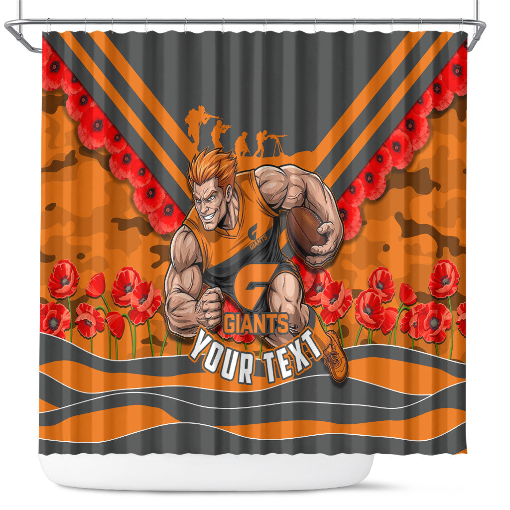 Personalised Greater Western Sydney Giants ANZAC Shower Curtain Military Remembrance Australian Football Mascot Camouflage
