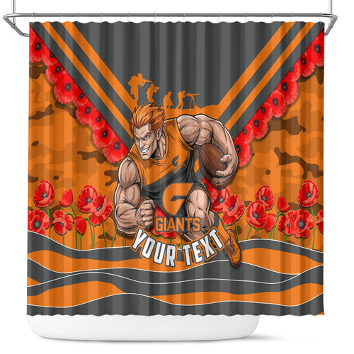 Personalised Greater Western Sydney Giants ANZAC Shower Curtain Military Remembrance Australian Football Mascot Camouflage