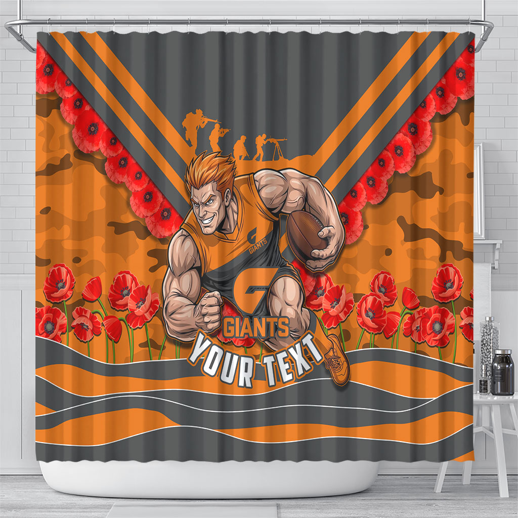 Personalised Greater Western Sydney Giants ANZAC Shower Curtain Military Remembrance Australian Football Mascot Camouflage