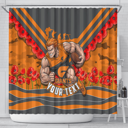 Personalised Greater Western Sydney Giants ANZAC Shower Curtain Military Remembrance Australian Football Mascot Camouflage