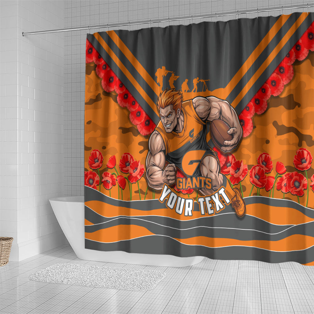 Personalised Greater Western Sydney Giants ANZAC Shower Curtain Military Remembrance Australian Football Mascot Camouflage