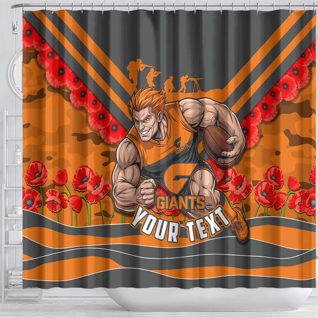 Personalised Greater Western Sydney Giants ANZAC Shower Curtain Military Remembrance Australian Football Mascot Camouflage