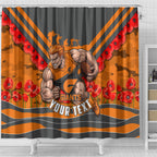 Personalised Greater Western Sydney Giants ANZAC Shower Curtain Military Remembrance Australian Football Mascot Camouflage