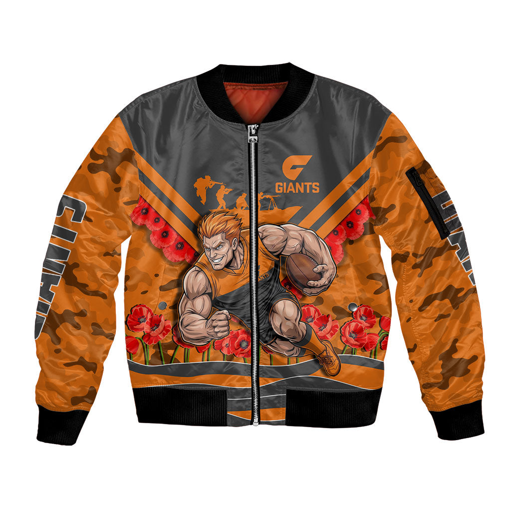 Personalised Greater Western Sydney Giants ANZAC Sleeve Zip Bomber Jacket Military Remembrance Australian Football Mascot Camouflage