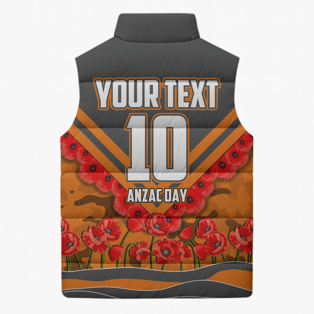 Personalised Greater Western Sydney Giants ANZAC Sleeveless Puffer Jacket Military Remembrance Australian Football Mascot Camouflage