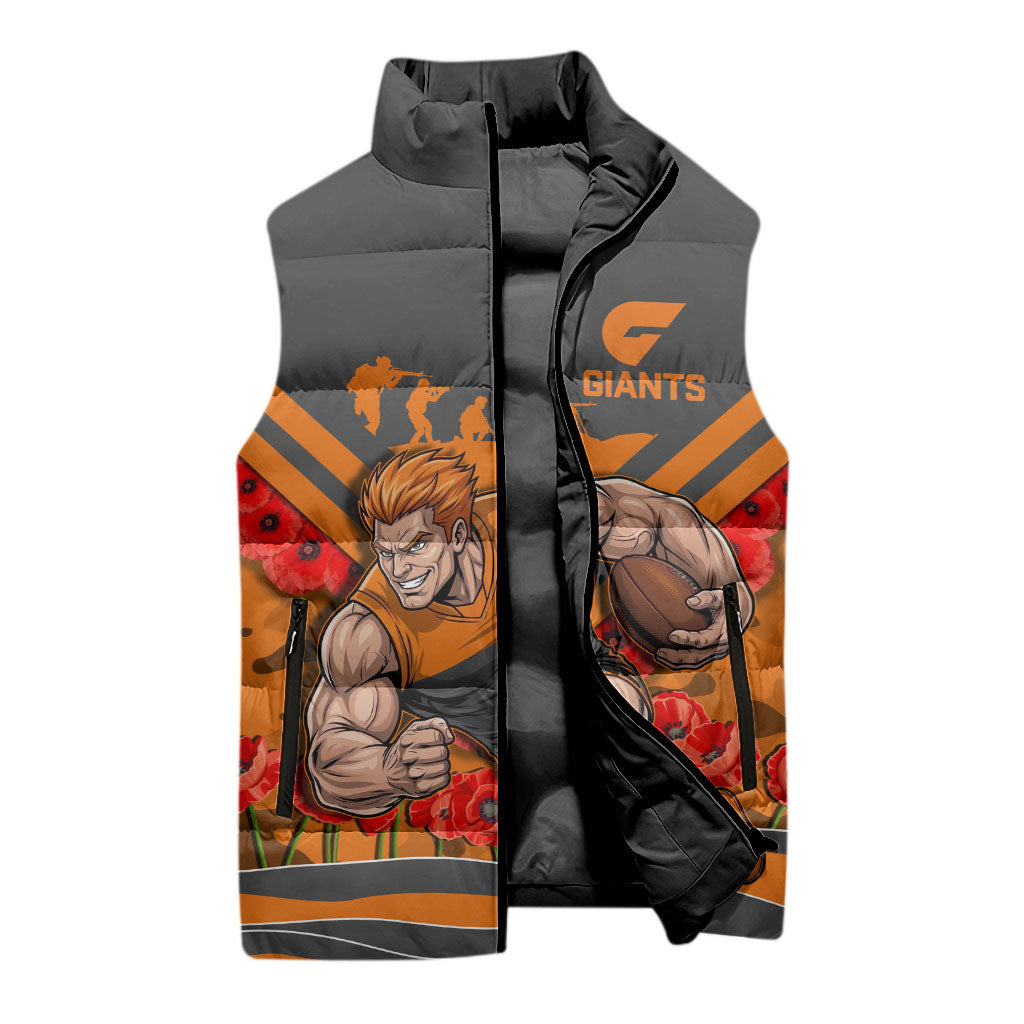 Personalised Greater Western Sydney Giants ANZAC Sleeveless Puffer Jacket Military Remembrance Australian Football Mascot Camouflage