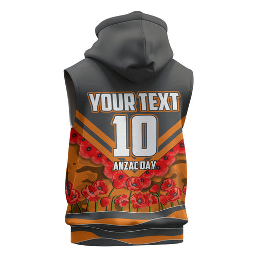 Personalised Greater Western Sydney Giants ANZAC Sleeveless Zip Hoodie Military Remembrance Australian Football Mascot Camouflage