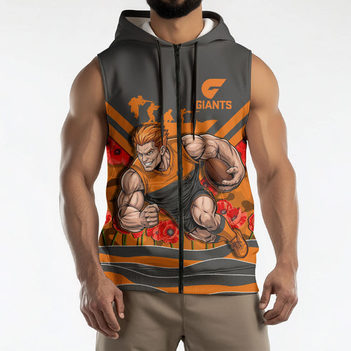 Personalised Greater Western Sydney Giants ANZAC Sleeveless Zip Hoodie Military Remembrance Australian Football Mascot Camouflage
