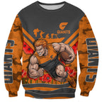 Personalised Greater Western Sydney Giants ANZAC Sweatshirt Military Remembrance Australian Football Mascot Camouflage
