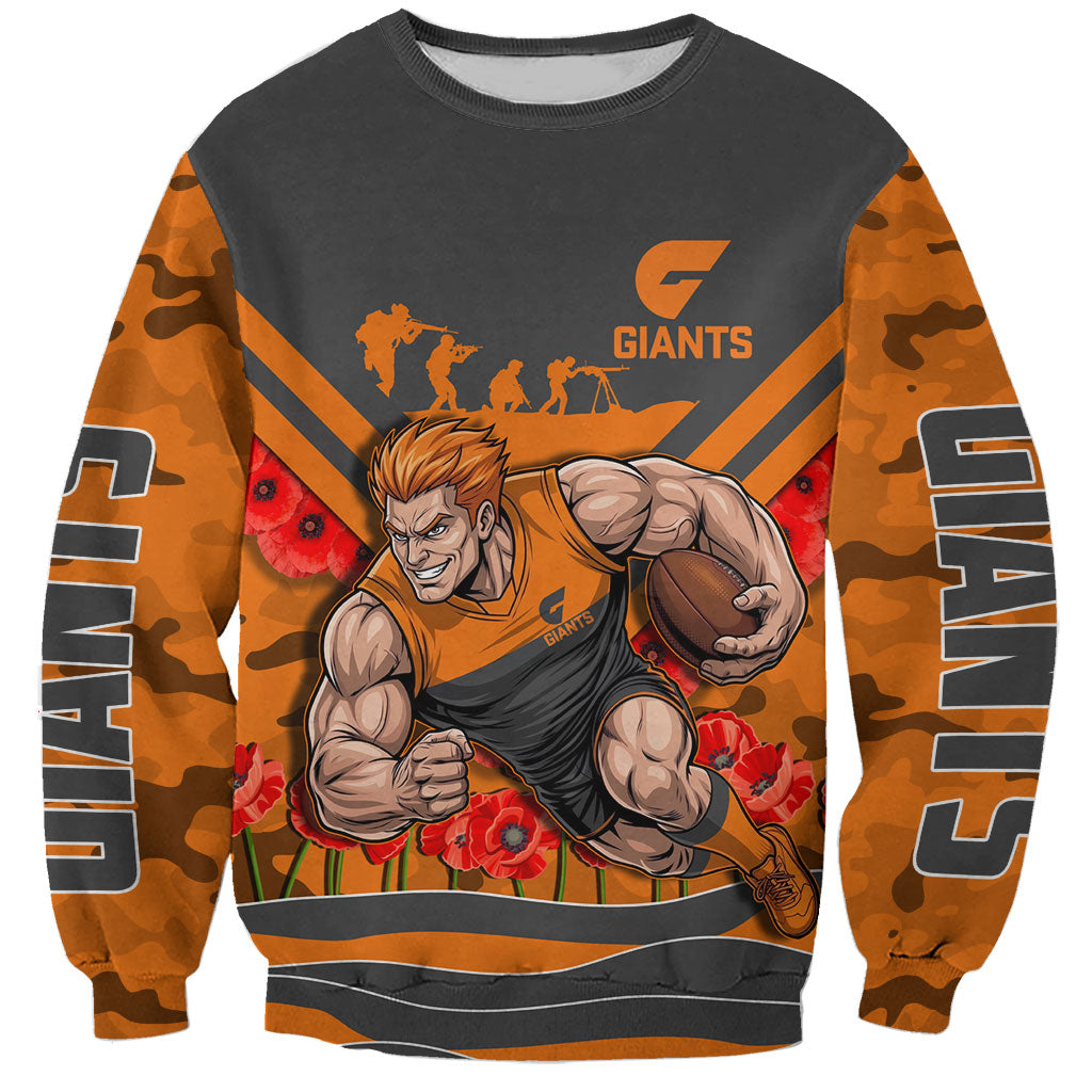 Personalised Greater Western Sydney Giants ANZAC Sweatshirt Military Remembrance Australian Football Mascot Camouflage