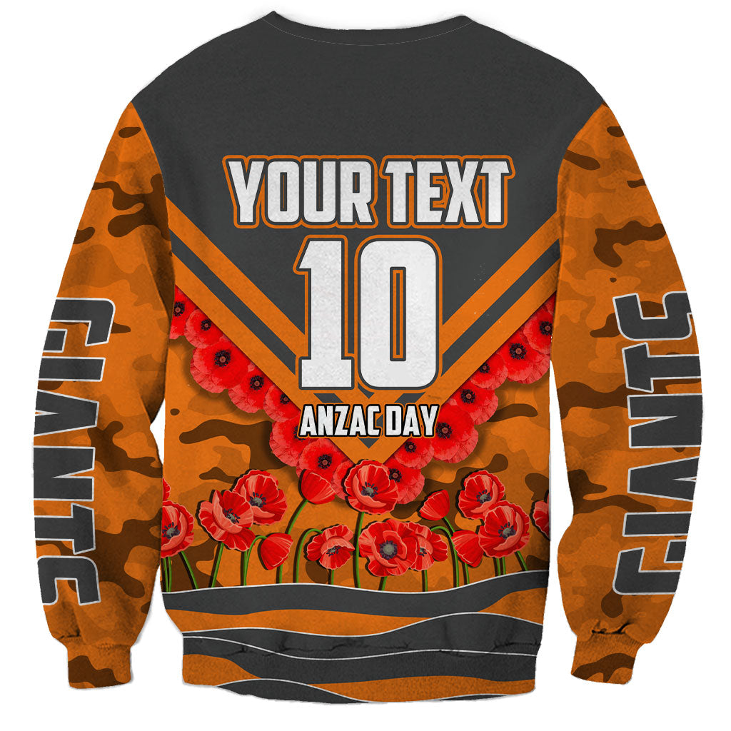 Personalised Greater Western Sydney Giants ANZAC Sweatshirt Military Remembrance Australian Football Mascot Camouflage