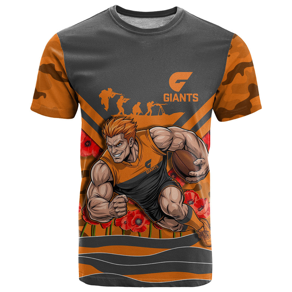 Personalised Greater Western Sydney Giants ANZAC T Shirt Military Remembrance Australian Football Mascot Camouflage
