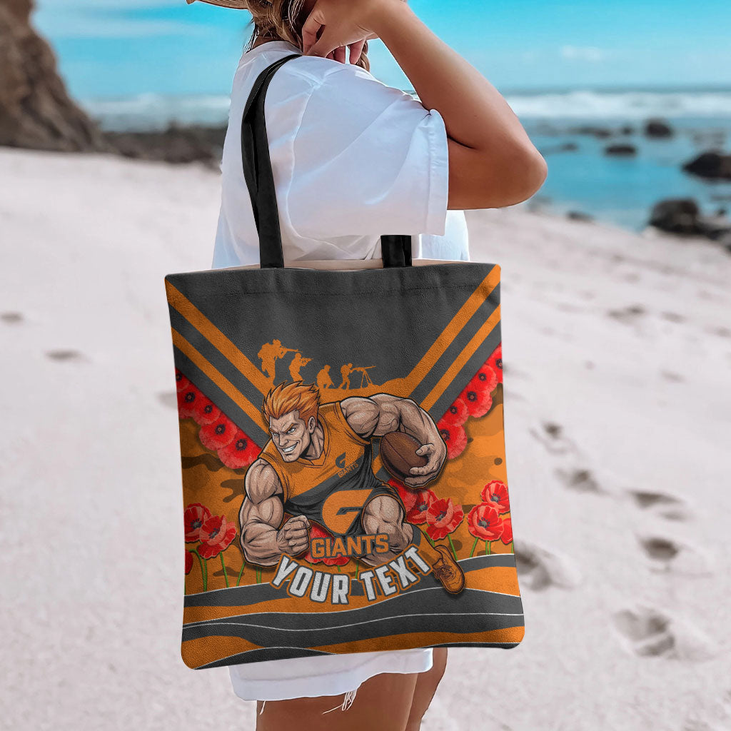 Personalised Greater Western Sydney Giants ANZAC Tote Bag Military Remembrance Australian Football Mascot Camouflage