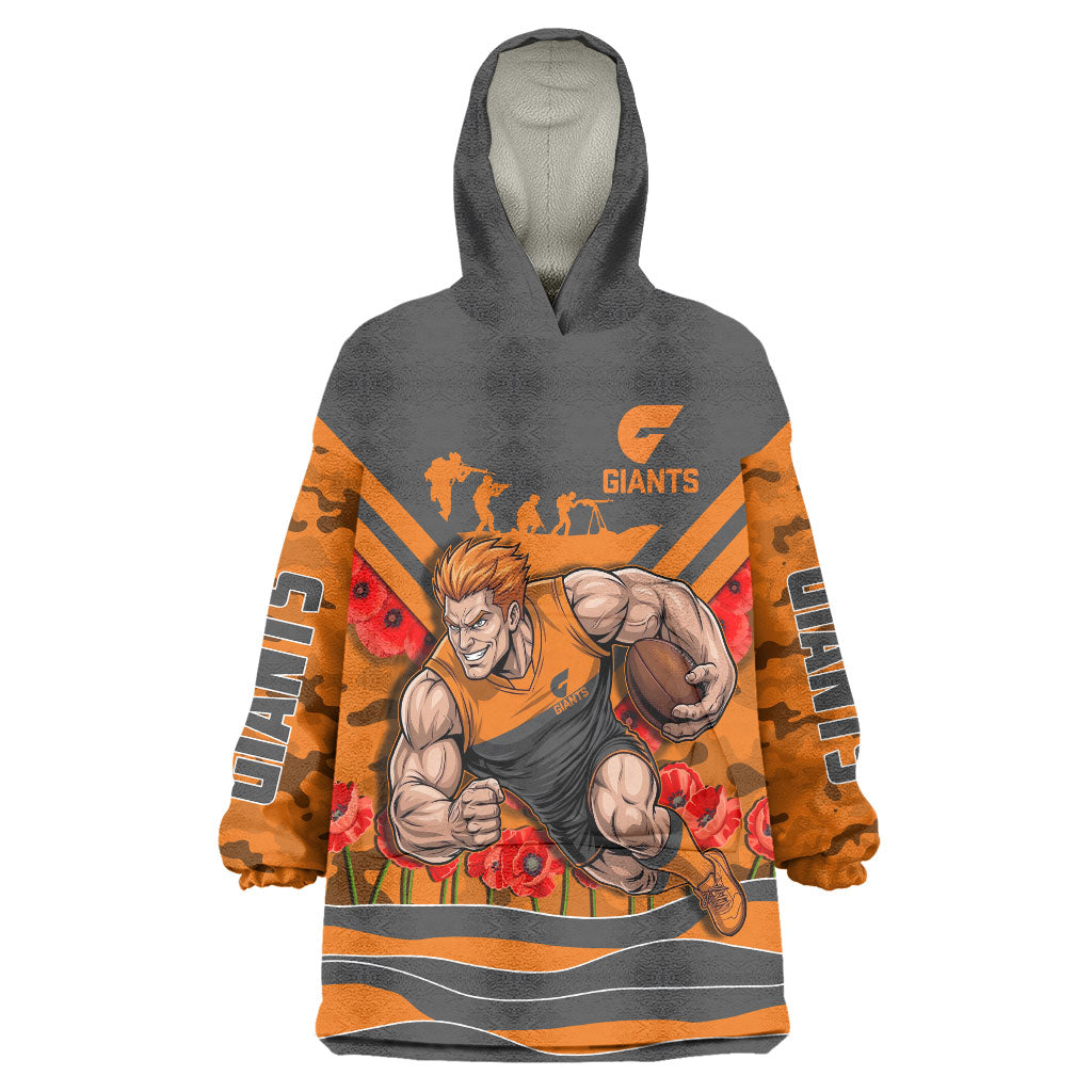 Personalised Greater Western Sydney Giants ANZAC Wearable Blanket Hoodie Military Remembrance Australian Football Mascot Camouflage