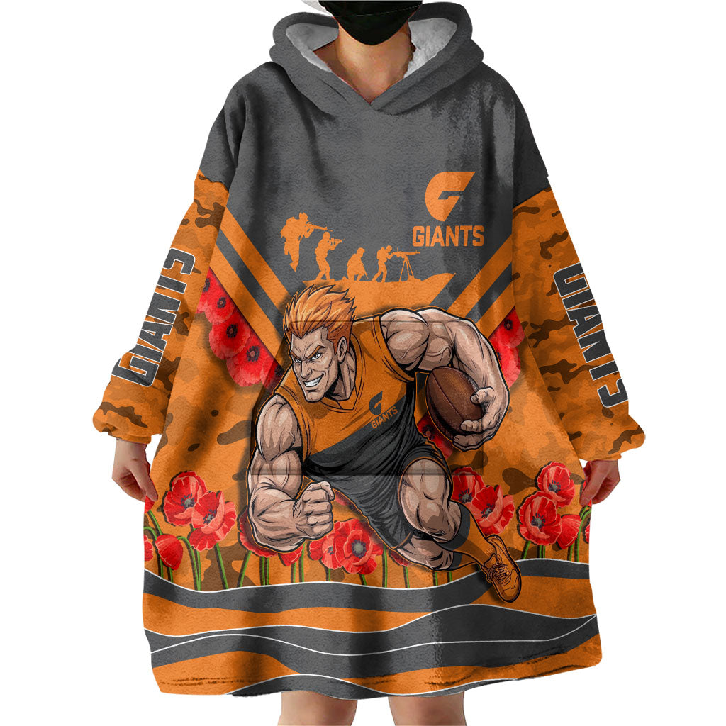Personalised Greater Western Sydney Giants ANZAC Wearable Blanket Hoodie Military Remembrance Australian Football Mascot Camouflage