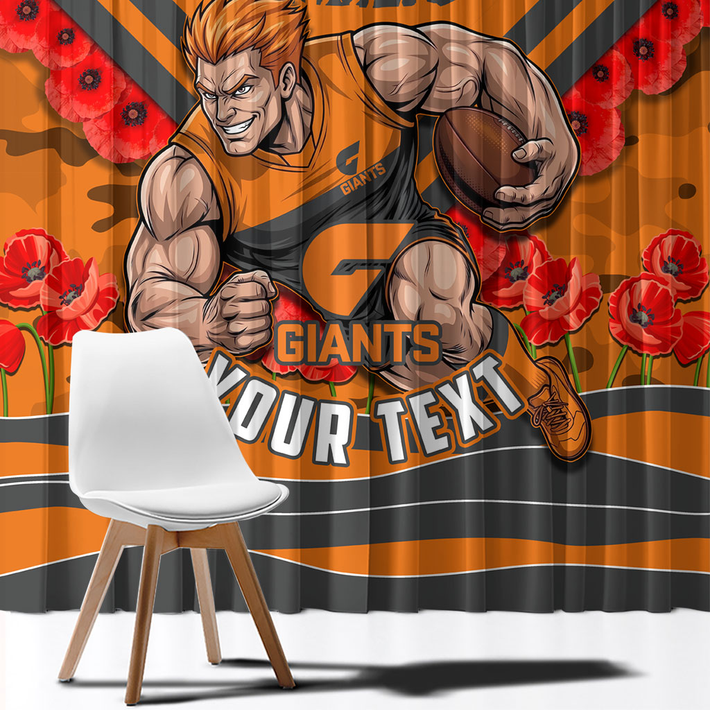Personalised Greater Western Sydney Giants ANZAC Window Curtain Military Remembrance Australian Football Mascot Camouflage