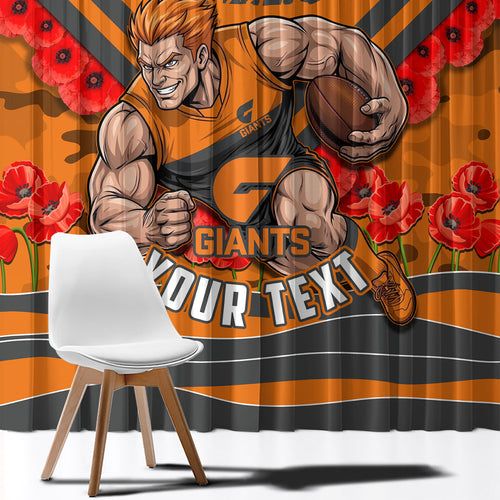 Personalised Greater Western Sydney Giants ANZAC Window Curtain Military Remembrance Australian Football Mascot Camouflage
