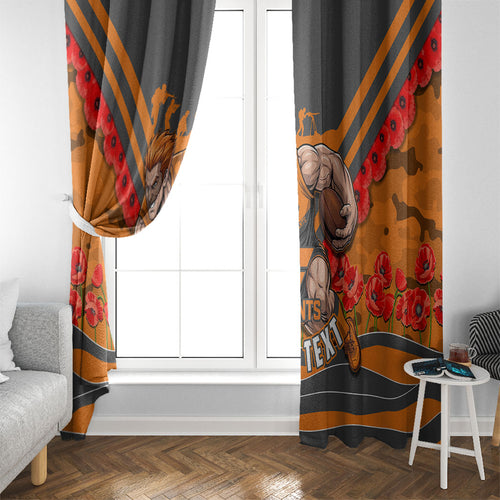 Personalised Greater Western Sydney Giants ANZAC Window Curtain Military Remembrance Australian Football Mascot Camouflage