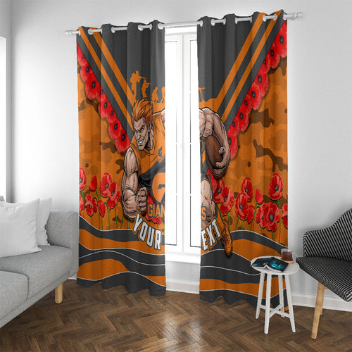 Personalised Greater Western Sydney Giants ANZAC Window Curtain Military Remembrance Australian Football Mascot Camouflage