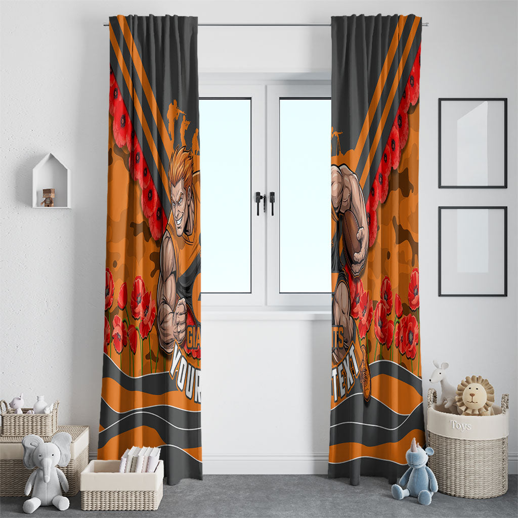 Personalised Greater Western Sydney Giants ANZAC Window Curtain Military Remembrance Australian Football Mascot Camouflage