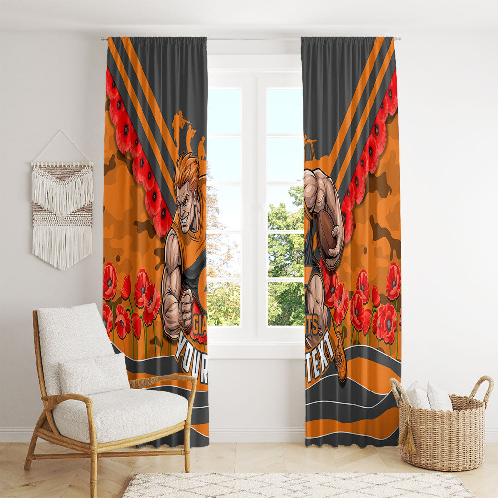 Personalised Greater Western Sydney Giants ANZAC Window Curtain Military Remembrance Australian Football Mascot Camouflage