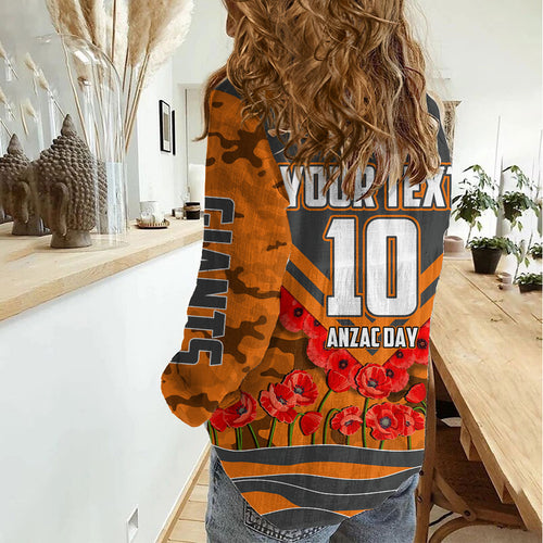 Personalised Greater Western Sydney Giants ANZAC Women Casual Shirt Military Remembrance Australian Football Mascot Camouflage