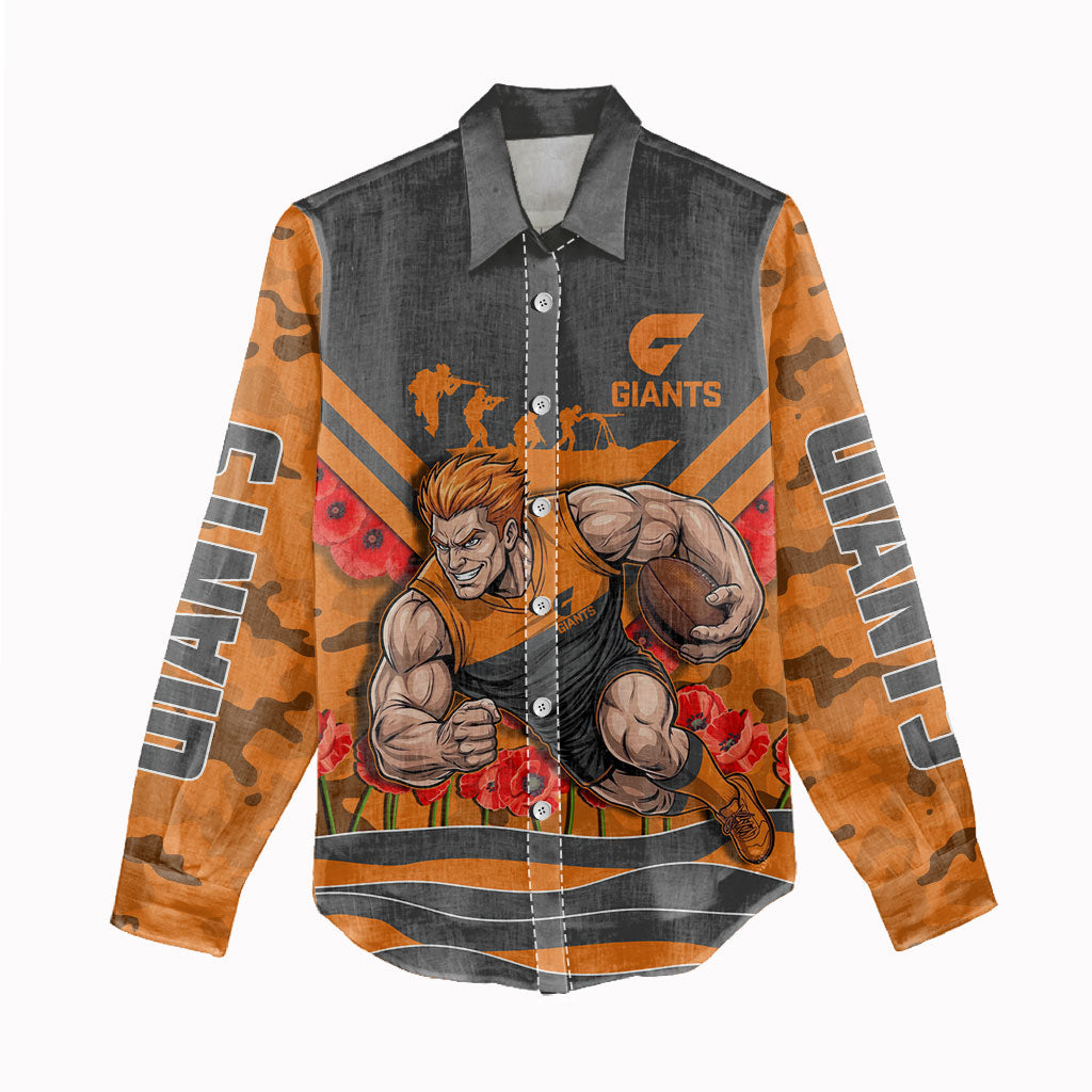 Personalised Greater Western Sydney Giants ANZAC Women Casual Shirt Military Remembrance Australian Football Mascot Camouflage