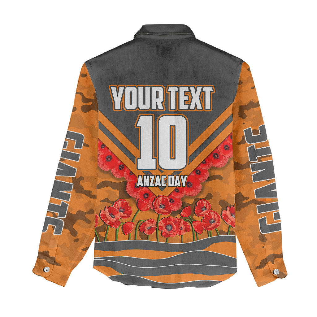 Personalised Greater Western Sydney Giants ANZAC Women Casual Shirt Military Remembrance Australian Football Mascot Camouflage