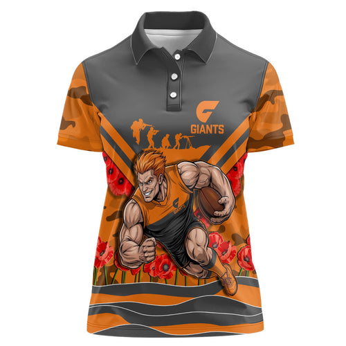 Personalised Greater Western Sydney Giants ANZAC Women Polo Shirt Military Remembrance Australian Football Mascot Camouflage