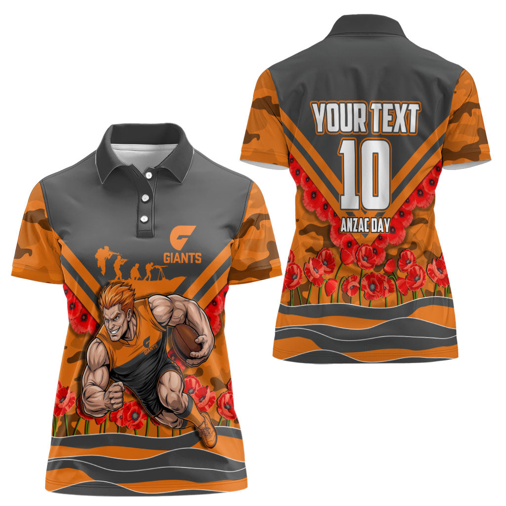 Personalised Greater Western Sydney Giants ANZAC Women Polo Shirt Military Remembrance Australian Football Mascot Camouflage