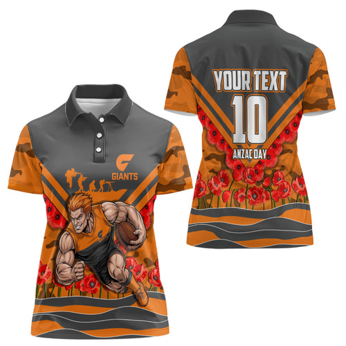 Personalised Greater Western Sydney Giants ANZAC Women Polo Shirt Military Remembrance Australian Football Mascot Camouflage