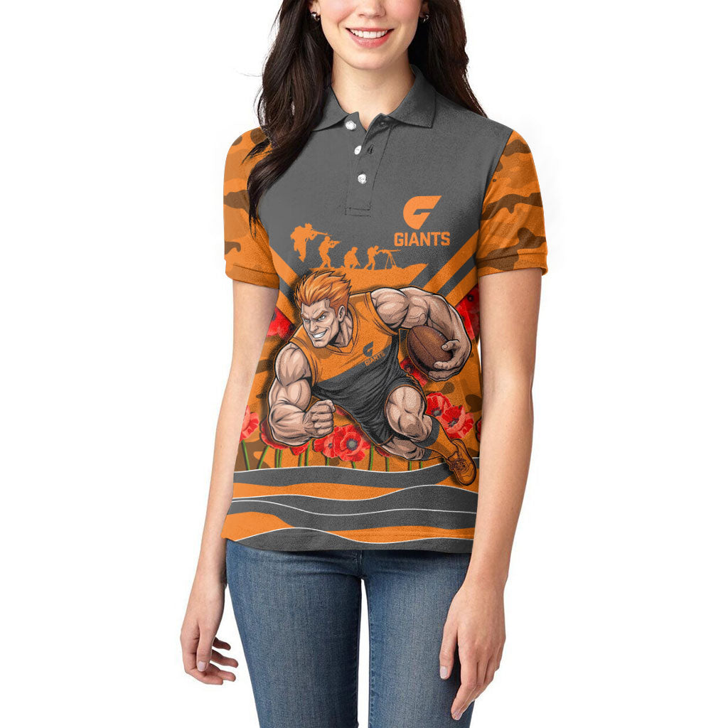 Personalised Greater Western Sydney Giants ANZAC Women Polo Shirt Military Remembrance Australian Football Mascot Camouflage