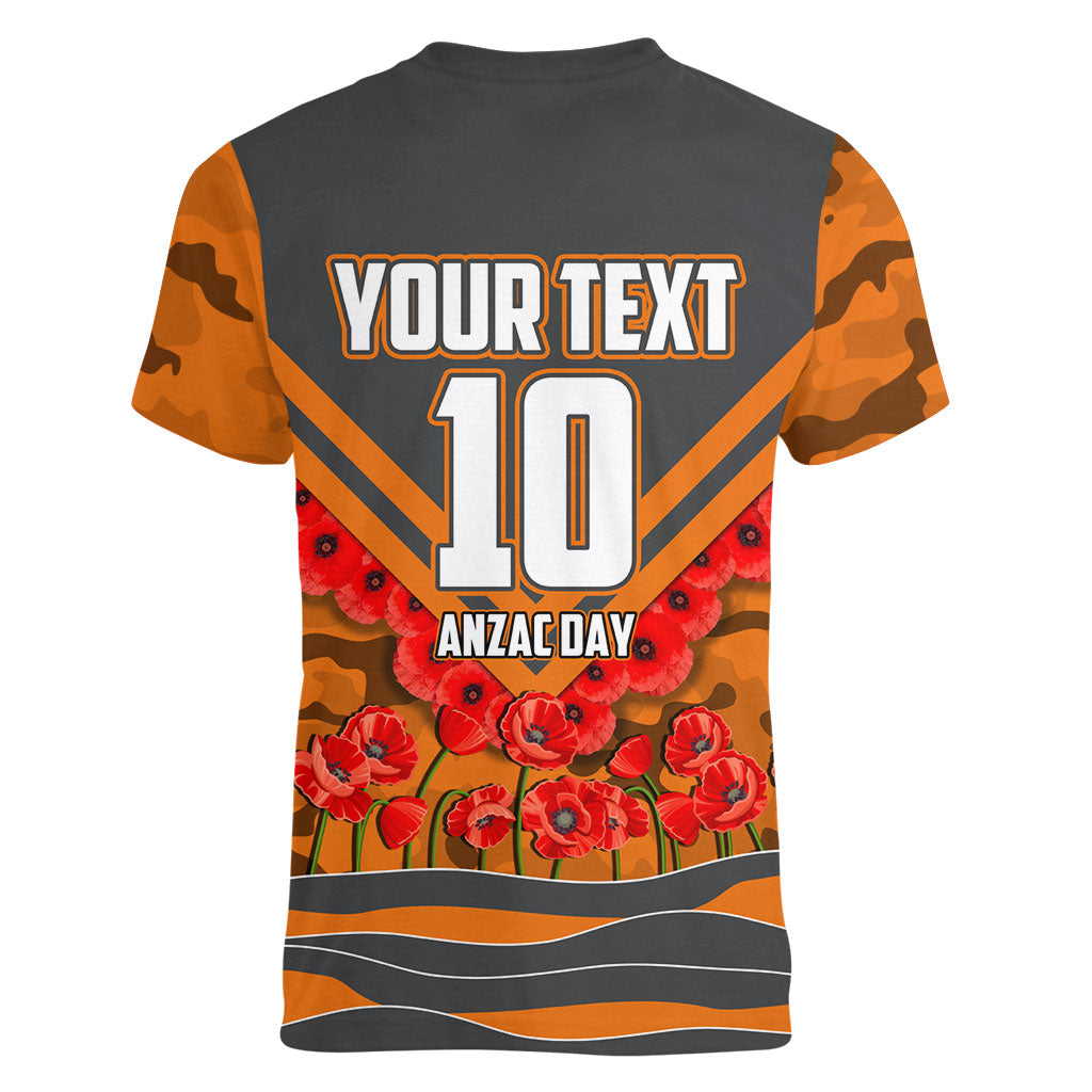 Personalised Greater Western Sydney Giants ANZAC Women V-Neck T-Shirt Military Remembrance Australian Football Mascot Camouflage