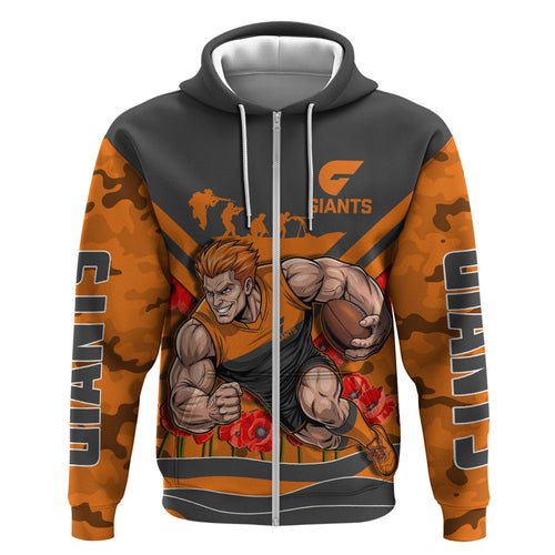 Personalised Greater Western Sydney Giants ANZAC Zip Hoodie Military Remembrance Australian Football Mascot Camouflage